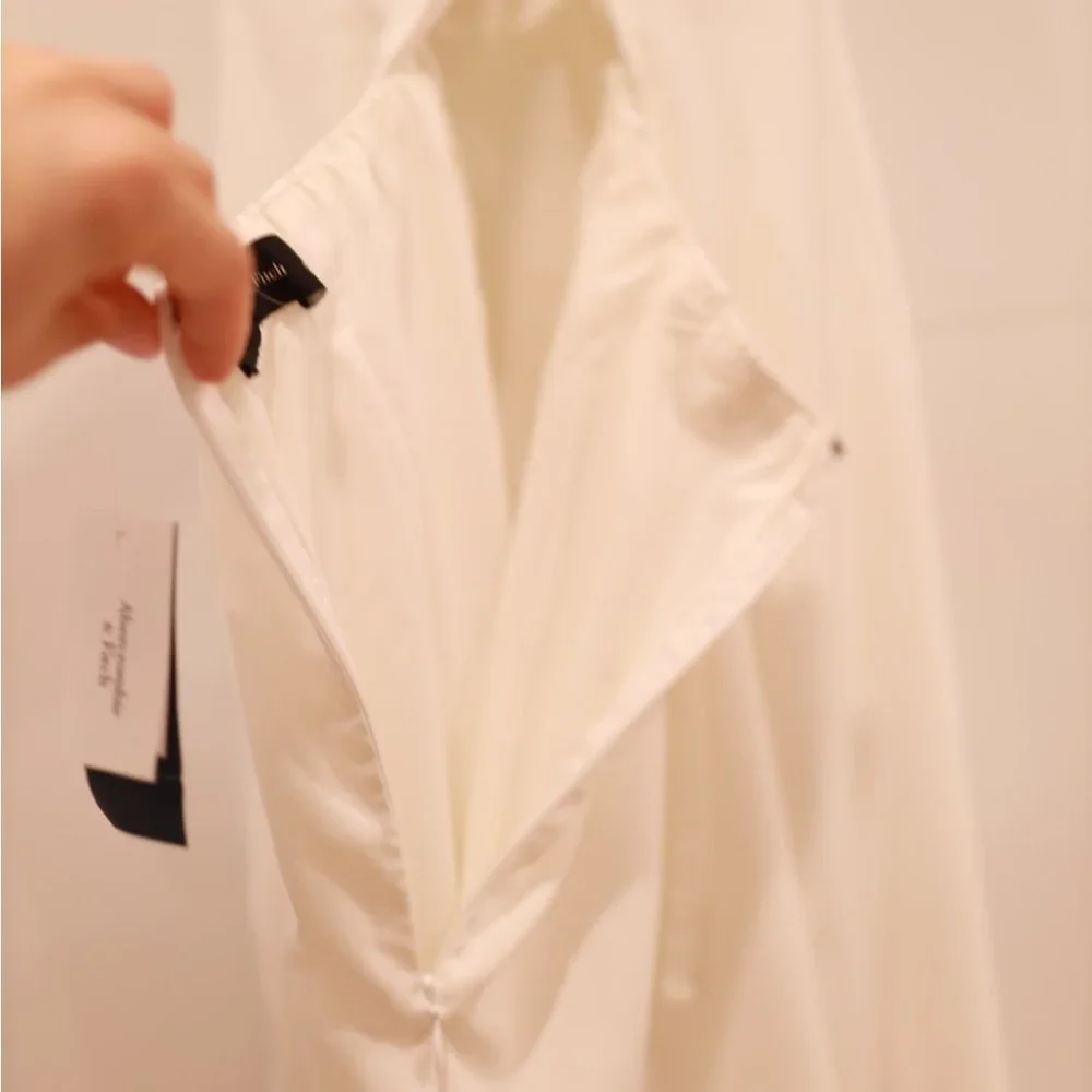 Abercrombie & Fitch Ruched Midi Dress In White Size Large New With Tags - Picture 12 of 14